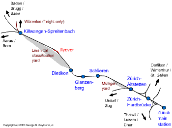 Map of line from Killwangen to Zurich